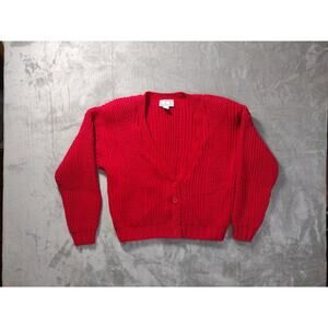 Vintage 90s RTW Ready To Wind Down Red Chunky Knit Cardigan Sweater Size Small